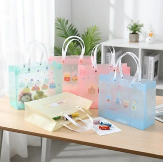 Kawaii Frosted PVC Kids Handbag | Pastel Cartoon Gift Tote (Pack Of 12) (Small)