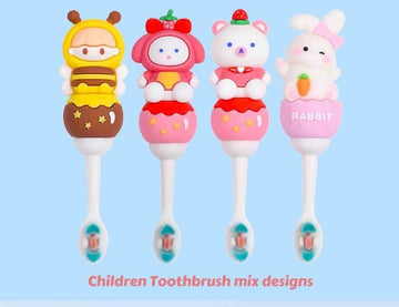Cute 3D Kawaii Animal Shape Microfiber Soft Bristles Toothbrush with Travel Case for Kids Age 2+