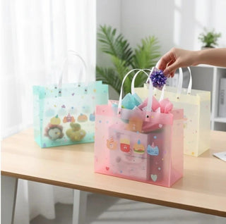 Kawaii Frosted PVC Kids Handbag | Pastel Cartoon Gift Tote (Pack Of 12) (Small)