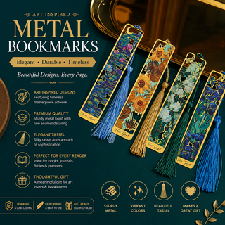 Artistic Metal Bookmark | Classic Painting Collection with Tassel