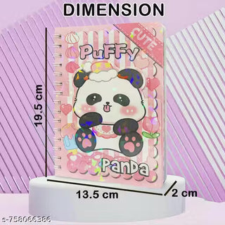 Puffy Panda Spiral Diary with Sticker Sheets | Kawaii Notebook for Kids |