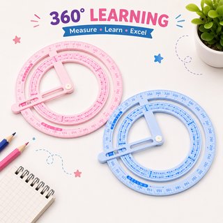 360° Full Circle Protractor for Kids | Math Geometry Tool | Pink & Blue