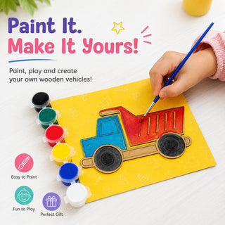 Construction Vehicles Paint & Play Kit – Create Your Own MDF Dino Art Set for Kids (Pack Of 4)
