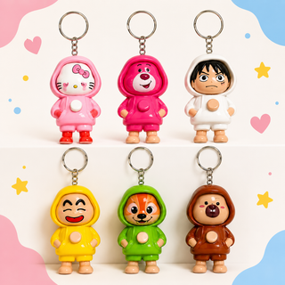Kawaii face changer keychains - Hello Kitty, Lotso Bear and character designs in hoodie style