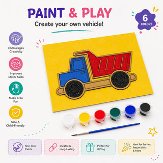 Construction Vehicles Paint & Play Kit – Create Your Own MDF Dino Art Set for Kids (Pack Of 4)