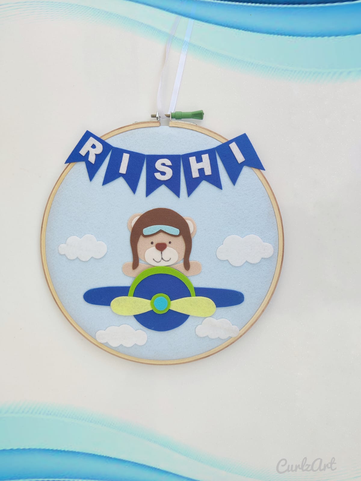 Hand-Crafted Embroidery Hoop Wall Hanging Art for Home Decor - Bear in Plane (PREPAID ORDER)