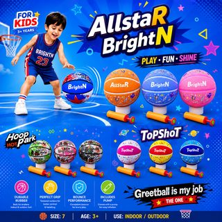 Kids Basketball – Durable Rubber Ball with Pump, Indoor & Outdoor (Random)