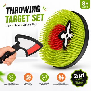 Kids Throwing Target Game Set – Soft Axe & Ninja Star with Adhesive Wall Hook