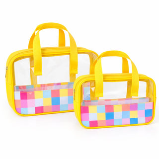 Pack Of 2 | Multipurpose Clear Storage Bag with Check Pattern & Handle – Combo Pack