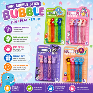 Mini Bubble Stick Set for Kids | Dinosaur, Unicorn, Kuromi & Doughnut