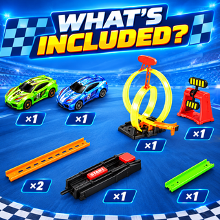 16 Pcs Double Loop Racing Car Track Set with Launcher & 2 Cars