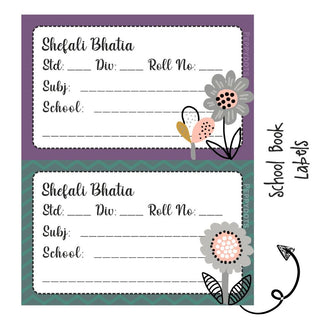 School Book Labels - Fancy Flower - Pack of 36 labels - PREPAID ONLY