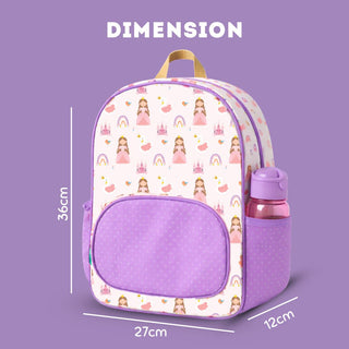 Cots and Cuddles Cute Princess Theme Printed Canvas Backpack for Kids