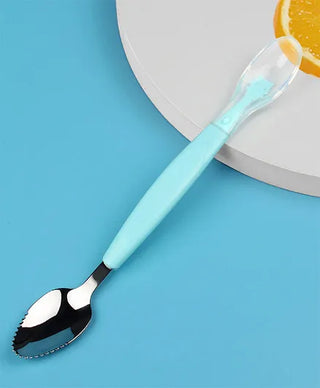 2 in 1 Silicone Baby Soft Tip Spoon & Stainless Steel Fruit Scraper Spoon
