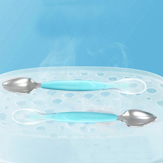 2 in 1 Silicone Baby Soft Tip Spoon & Stainless Steel Fruit Scraper Spoon