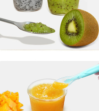 2 in 1 Silicone Baby Soft Tip Spoon & Stainless Steel Fruit Scraper Spoon