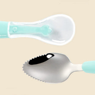 2 in 1 Silicone Baby Soft Tip Spoon & Stainless Steel Fruit Scraper Spoon