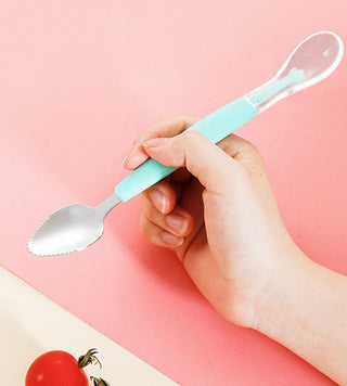 2 in 1 Silicone Baby Soft Tip Spoon & Stainless Steel Fruit Scraper Spoon