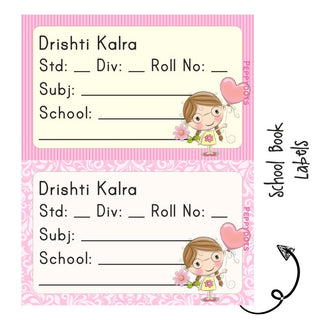School Book Label - Girl with Flower - Pack of 36 labels (PREPAID ONLY)