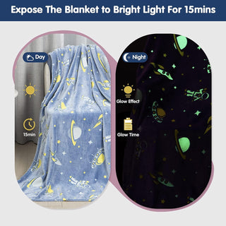Premium Super Soft Warm Cozy Furry Blanket Glow in The Dark (5.5ft x 6.5ft) (Space)