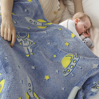 Premium Super Soft Warm Cozy Furry Blanket Glow in The Dark (5.5ft x 6.5ft) (Space)