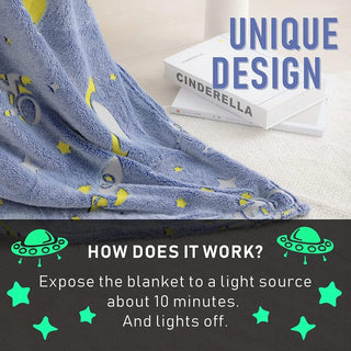 Premium Super Soft Warm Cozy Furry Blanket Glow in The Dark (5.5ft x 6.5ft) (Space)