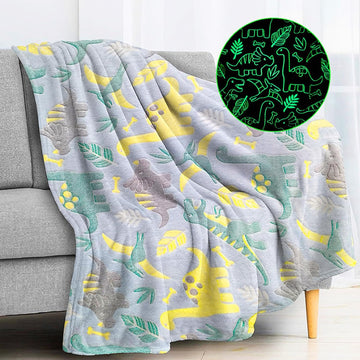 Premium Super Soft Warm Cozy Furry Blanket Glow in The Dark (5ft x 6ft) (Dino)