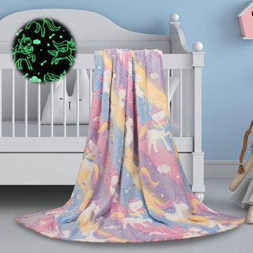 Premium Super Soft Warm Cozy Furry Blanket Glow in The Dark (5ft x 6ft) (Unicorn)