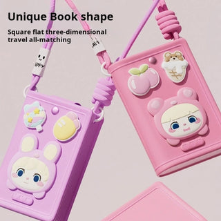 Kawaii Book Shaped Silicone Phone Bag with 3D Charms | Kids Crossbody Bag