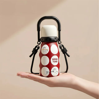 Kawaii Stainless Steel Insulated Water Bottle 700ml with Carabiner & Lanyard
