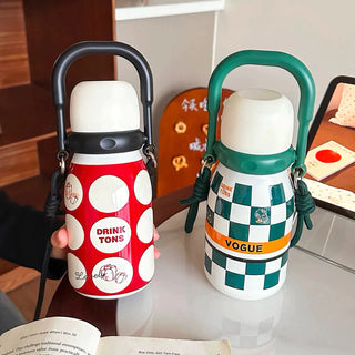 Kawaii Stainless Steel Insulated Water Bottle 700ml with Carabiner & Lanyard