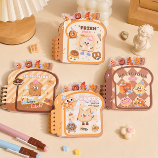 Kawaii Toast Shaped Spiral Notebook | Cute Bread Character Mini Notepad