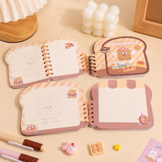 Kawaii Toast Shaped Spiral Notebook | Cute Bread Character Mini Notepad