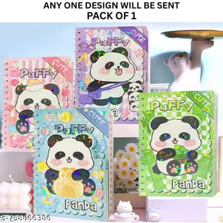 Puffy Panda Spiral Diary with Sticker Sheets | Kawaii Notebook for Kids |