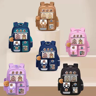 Cute Cartoon Design Backpacks with Multiple Pocket for Kids (Capybara) (Navy Blue)