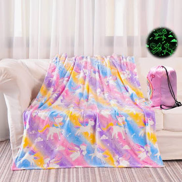 Soft Warm Cozy Furry Blanket Glow in The Dark 5x6ft (Unicorn)