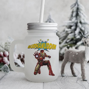 Frosted Mason Jar - Iron Man (PREPAID)