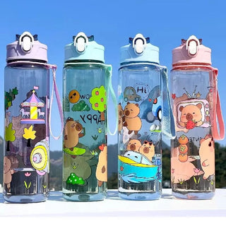 Kawaii Capybara Kids Water Bottle with Straw & Wrist Strap – 1000ml