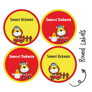 Round Waterproof Labels - Lion on a Tracktor (70 Pcs) (PREPAID ONLY)