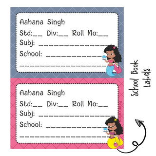 School Book Labels - Little Mermaid - Pack of 36 labels PREPAID ONLY