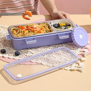 600ml 2 Compartment Stainless Steel Lunch Box with Cutlery and 150ml Cup