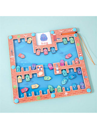 Parking Lot Wooden Magnetic Alphabet Maze Puzzle for Kids