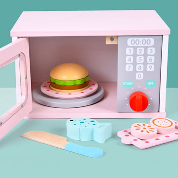 Pink Wooden Simulation Microwave Oven Toy: Engaging Play and Cognitive Development Toy for Kids