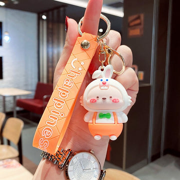Premium Quality 3D Cute Kawaii Carrot Rabbit & Rabbit Head Girl Keychains: Adorable Accessories for Kids Pack of 2 (Random Colour)