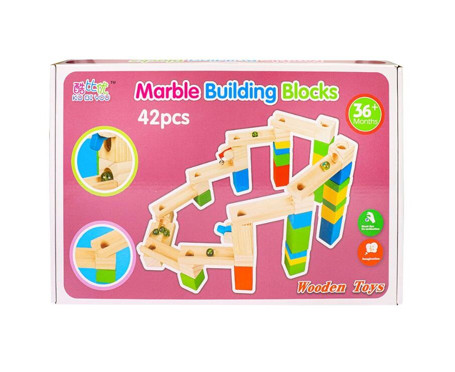 42-Piece Wooden Marble Run Block Set for Kids