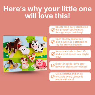 Cots and Cuddles Wooden Farm Animals Shapes Chunky Match Puzzle
