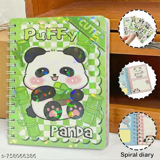 Puffy Panda Spiral Diary with Sticker Sheets | Kawaii Notebook for Kids |