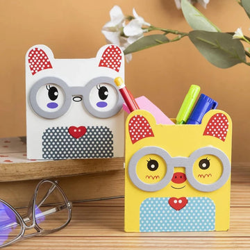 Eco-Friendly Animal Design Square Pen Pot: Organize Your Workspace in Style with MDF Craftsmanship