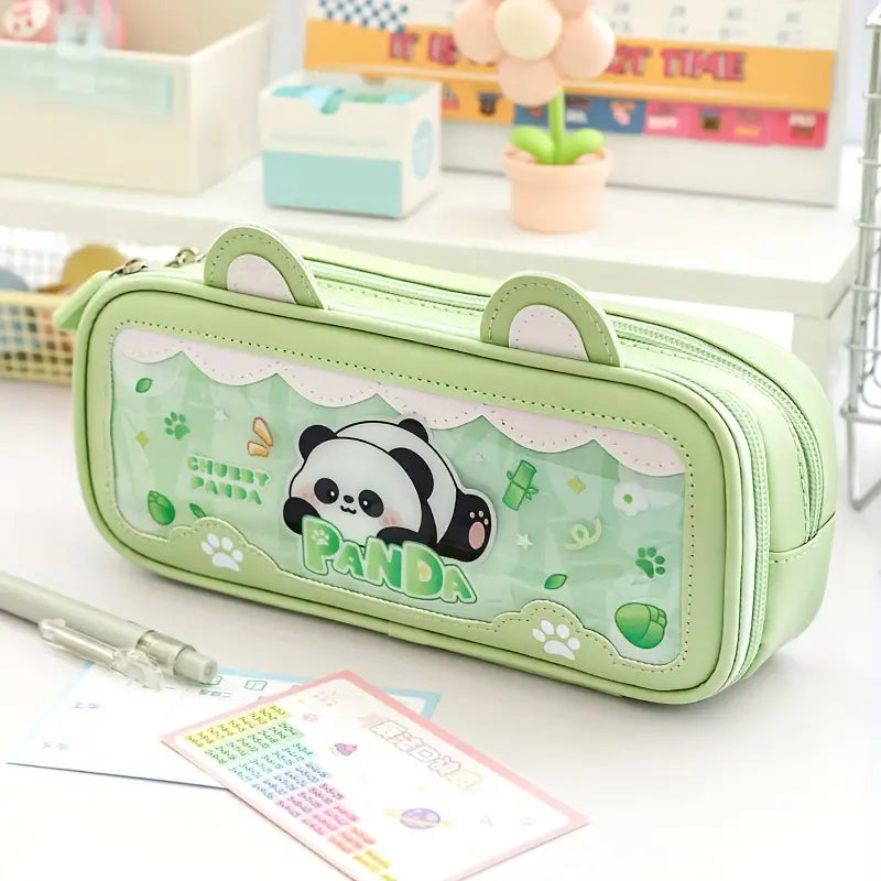 Panda Design Double Layer Pencil Pouch for Kids - Main Image