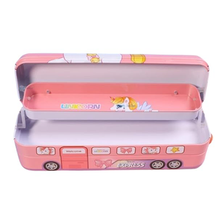 Dual Compartment Metal Pencil Box for Kids | Unicorn, Dinosaur & Space Designs